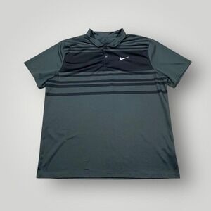 Nike Dri-Fit Victory Stripe Golf Shirt Mens XL Gray Black Polo Athletic